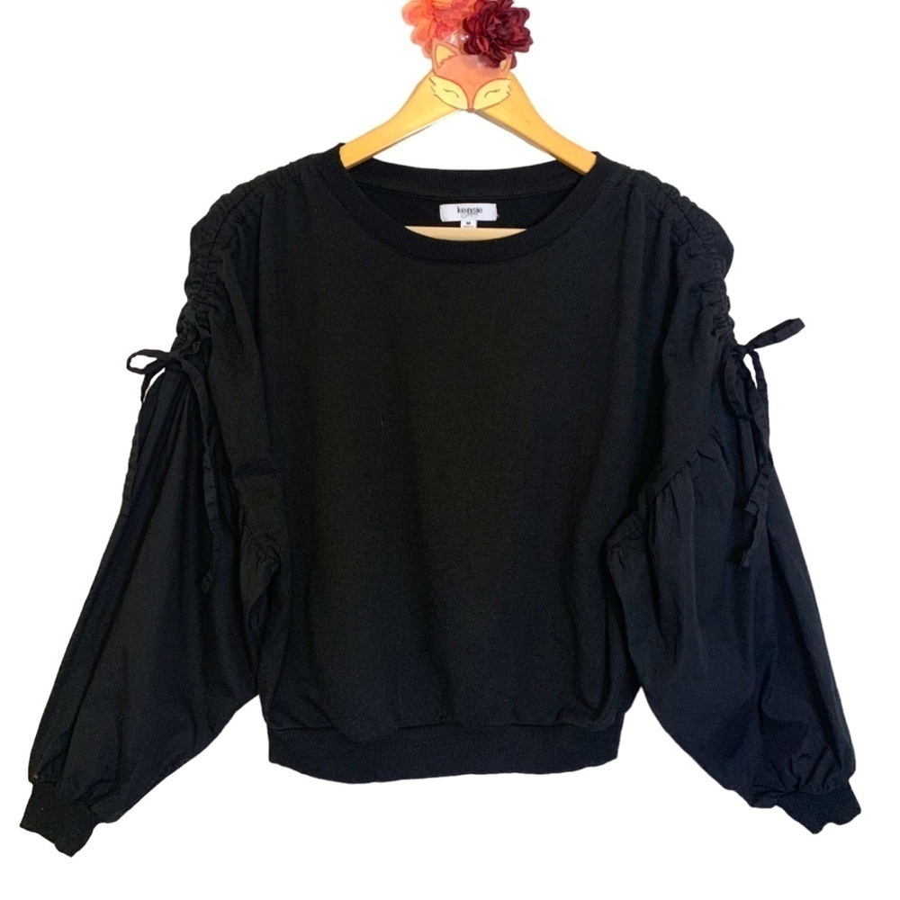 Kensie Jeans top crop black dolman batwing drawstring shoulder size medium